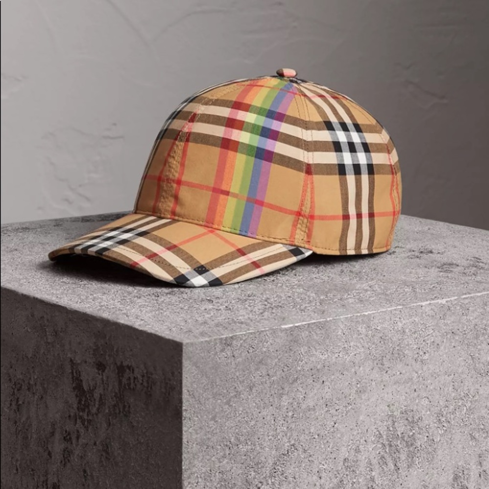Nwot Burberry Rainbow Check Baseball Cap